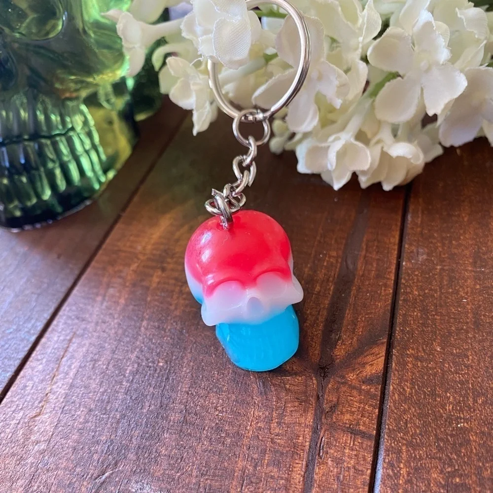Handmade Resin America Red White Blue Skull 3” Keychain Goth Backpack Bag Charm